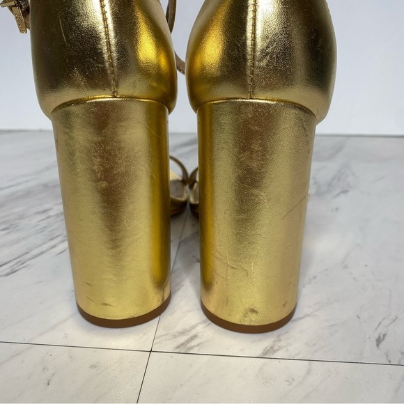 Schutz Gold Leather Ankle Strap Block Heel Sandal 10 1/2 B - Picture 4 of 16
